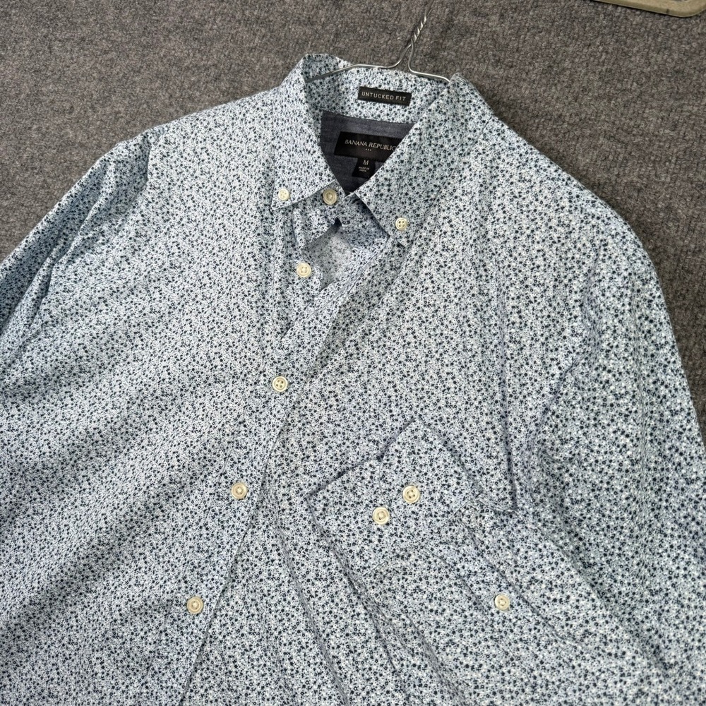 Banana Republic Button Down Mens M Blue Floral Untucked Fit Long Sleeve Cotton